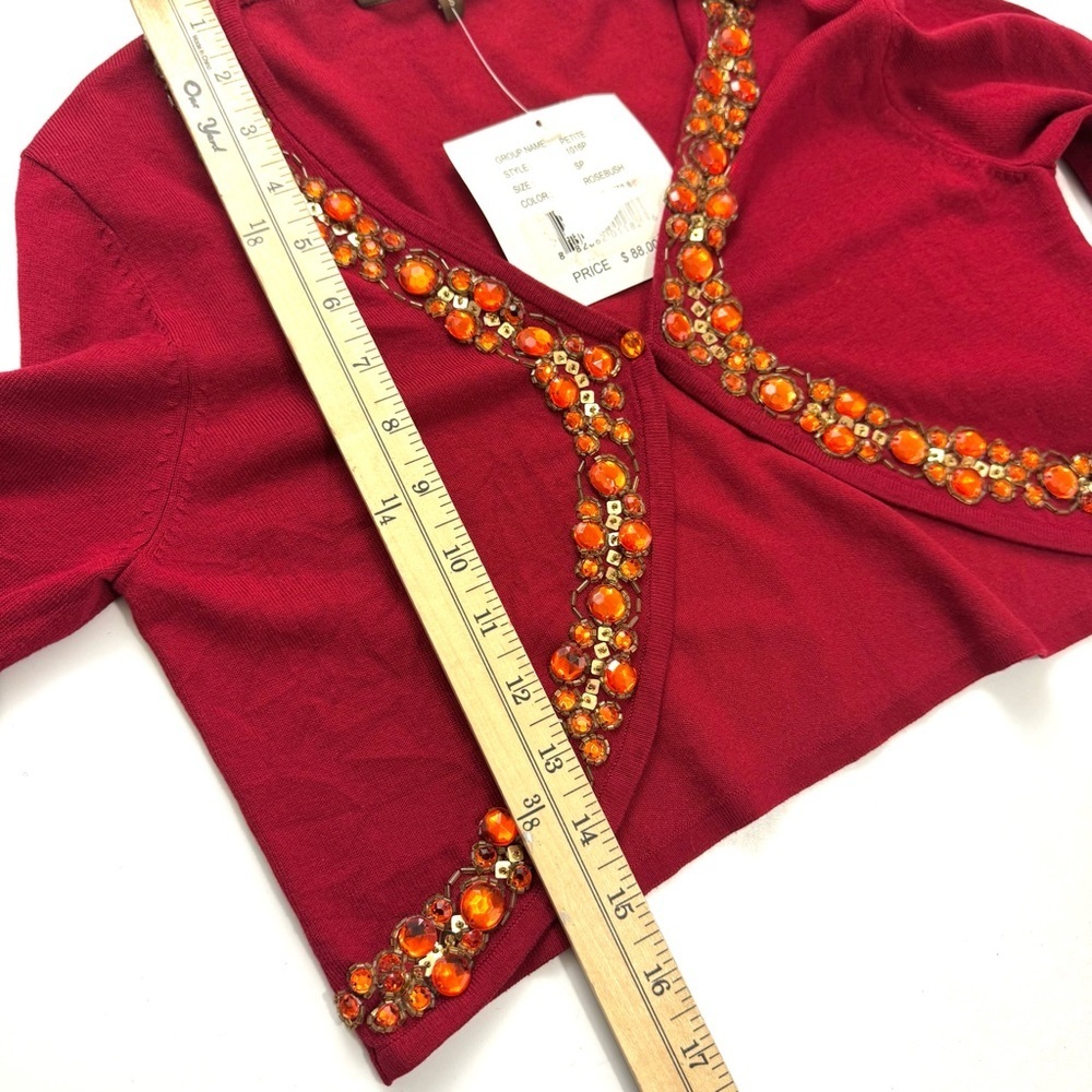 Vintage NWT Hanna & Gracie Red Embellished Silk Bolero Sweater Top Women’s Sz SP - Picture 10 of 11